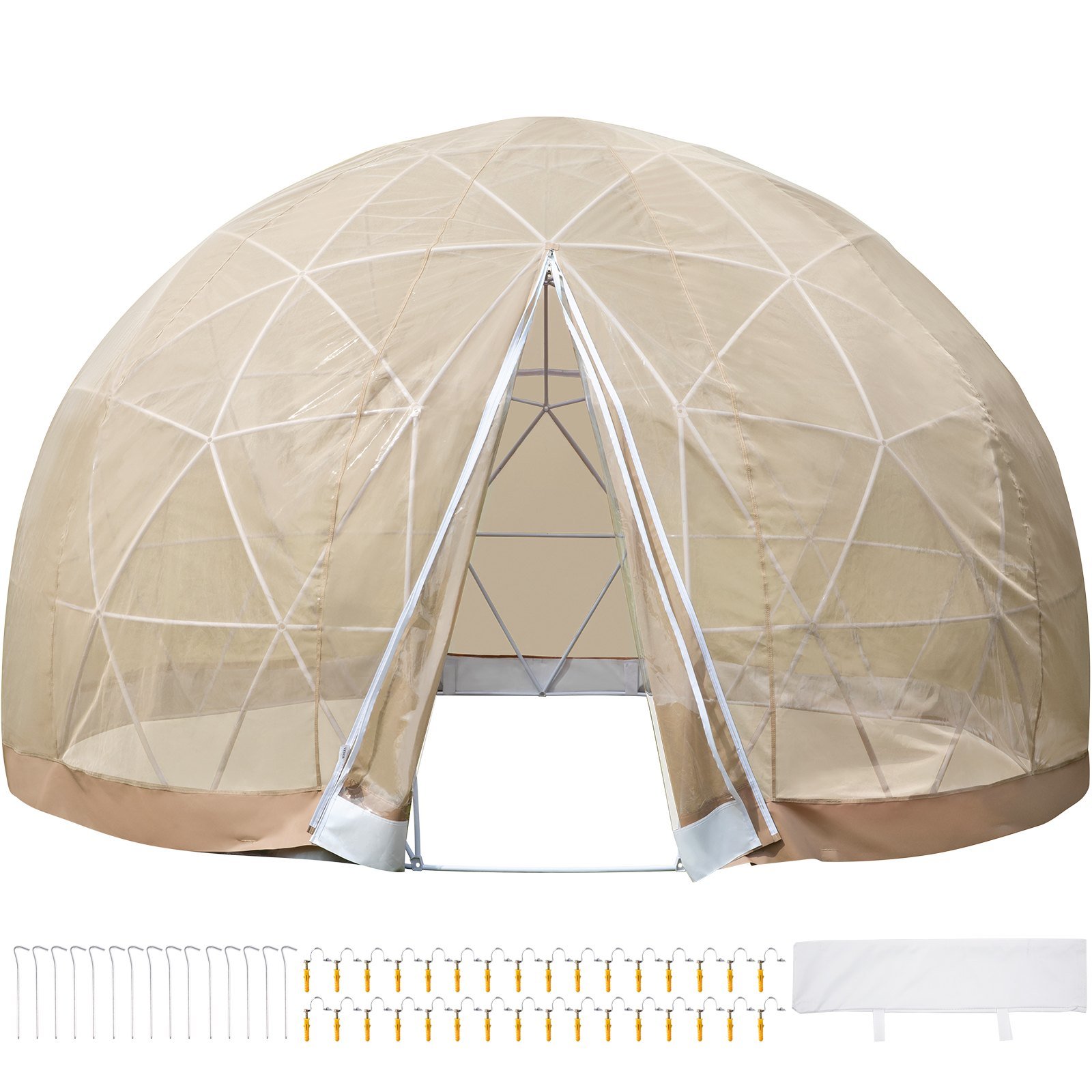 VEVOR Upgraded Greenhouse 9.5FT Geodesic Dome, All-Year Dome Bubble Tent Set with PVC and Mesh Cover, Come with a Storage Bag and String Lights